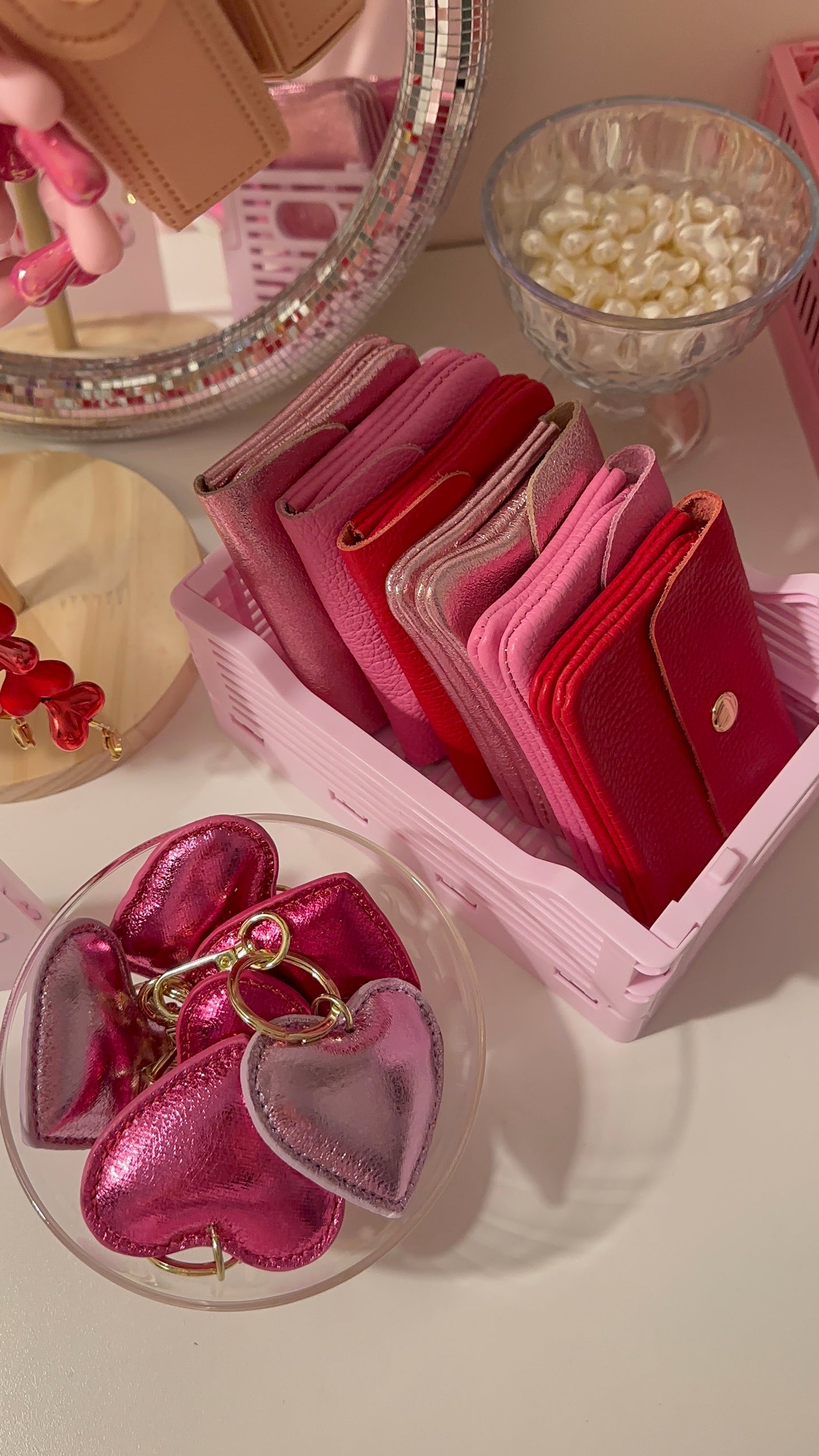 Portemonnee echt leer - Metallic roze