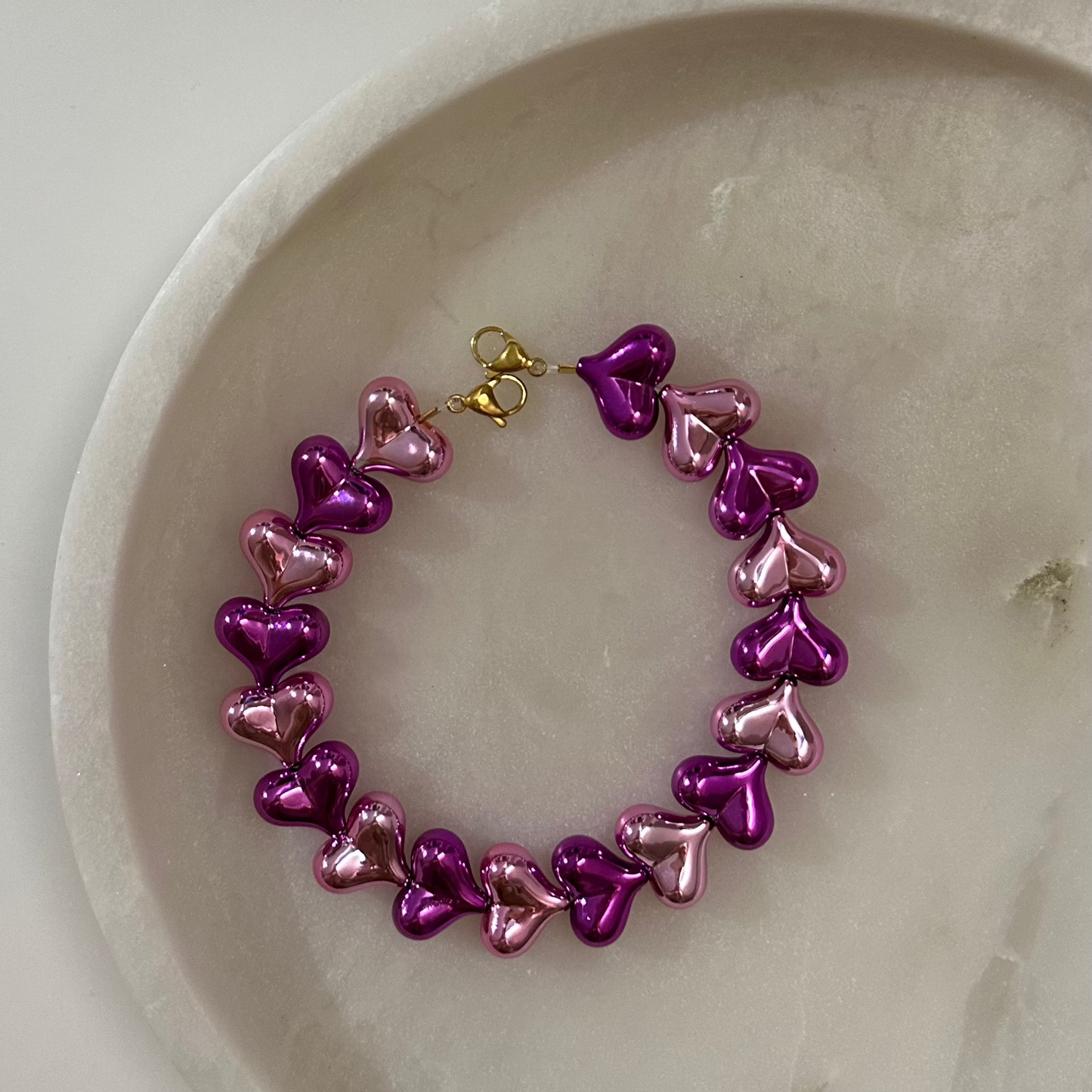 Heart phone cord - Metallic pink combo