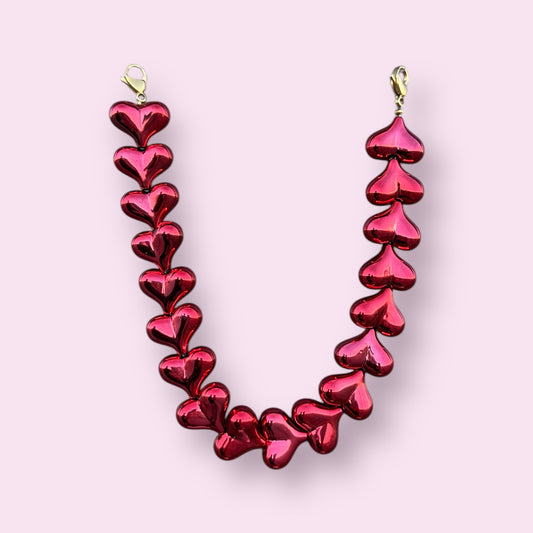 metallic red heart phone cord