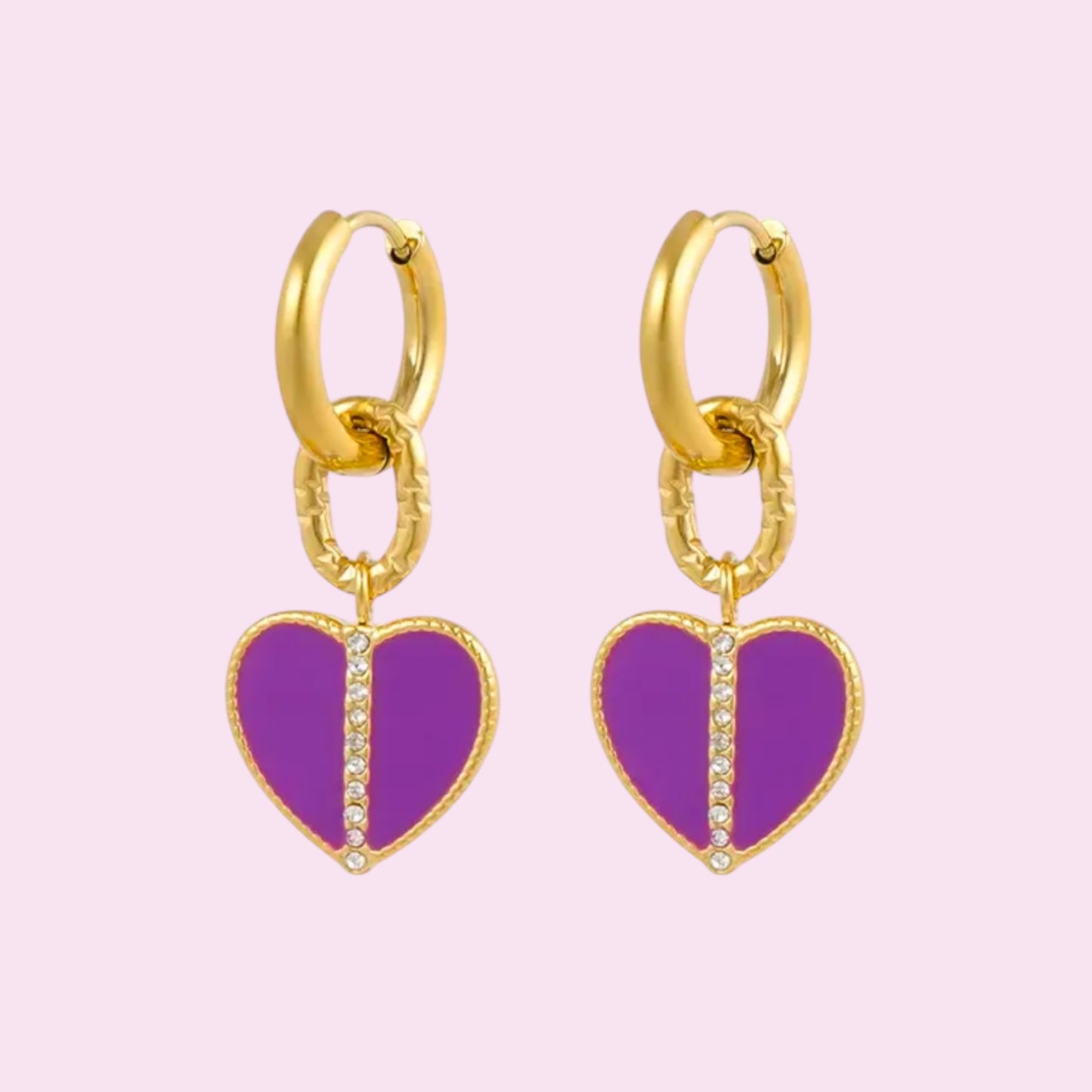 Purple heart earrings gold